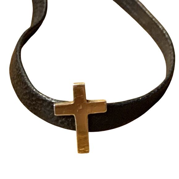 Jennifer Zuener Black Leather and Gold Cross Wrap Bracelet - Picture 4 of 5